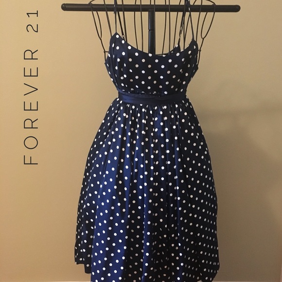 Forever 21 Dresses & Skirts - Navy polka dot dress with tulle trim