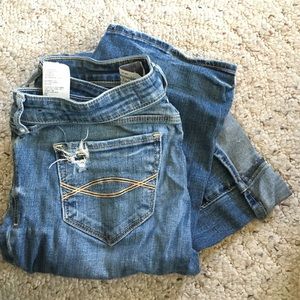 Abercrombie & Fitch light wash boot cut jeans.