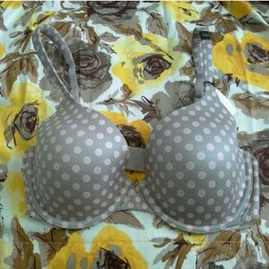 Victoria's Secret Gray and Pink Polkadot Demi Bra