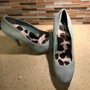 Blue suede heels by Jessica Simpson