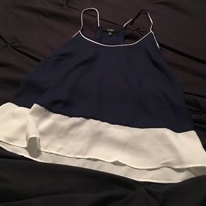 navy and white razor back tank top