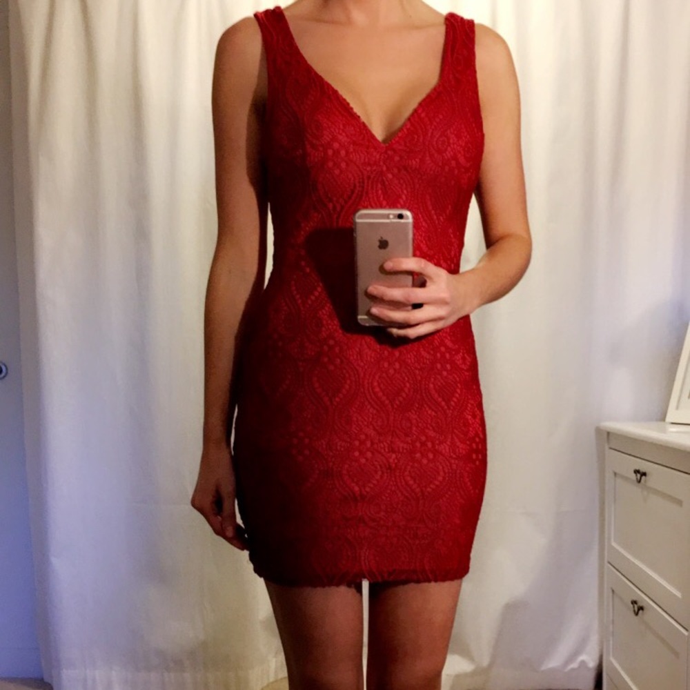 Red lace formal dress