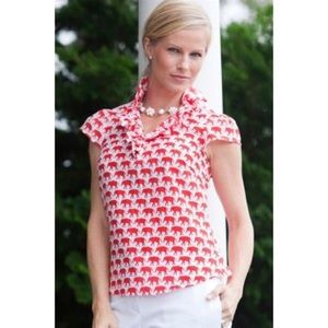 Elizabeth McKay elephant short sleeve blouse