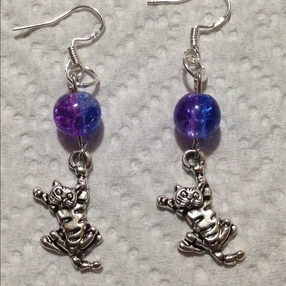 PeaceFrog Jewelry - Blue and Purple Kitty Cat Earrings