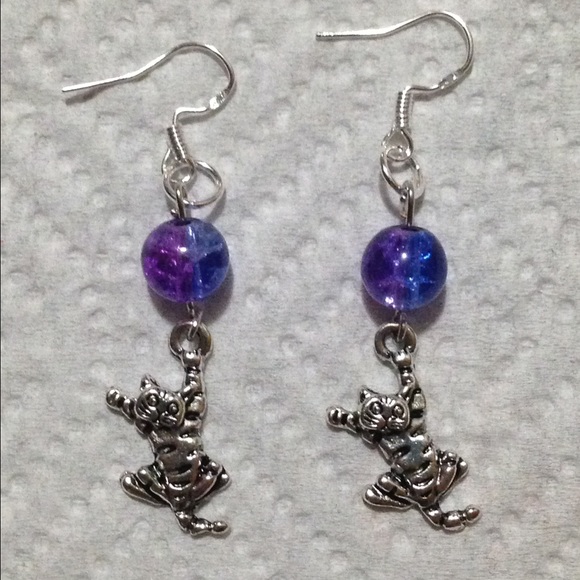 Blue and Purple Kitty Cat Earrings - Picture 2 of 3