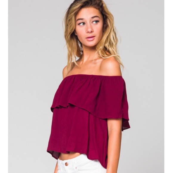 Honey punch burgundy/magenta off shoulder top