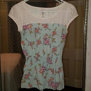 Lace & floral cap sleeve fit flare top