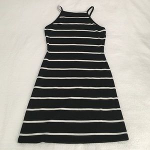 Black and white striped fitted dress