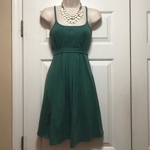 Green, pleated, bra top, spaghetti strap dress
