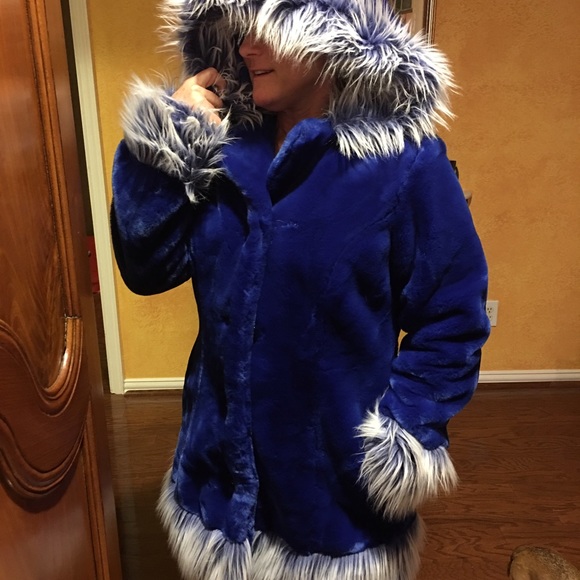 Blue faux fur hooded coat