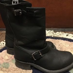 Frye black leather motor boots