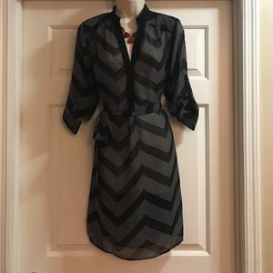 Sheer black shirt dress with white dot chevrons