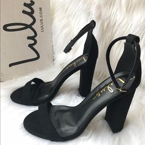 Lulu's Black Suede Ankle Strap Heel