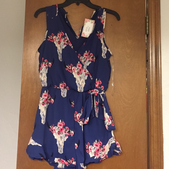 Blue cow skull romper