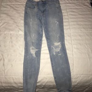 Distressed, light wash,  ripped skinny jeans