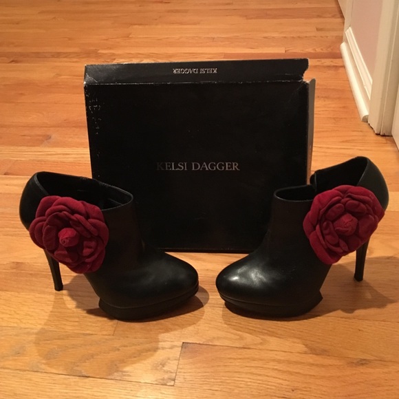 Black and red rose booties