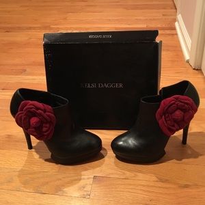 Black and red rose booties