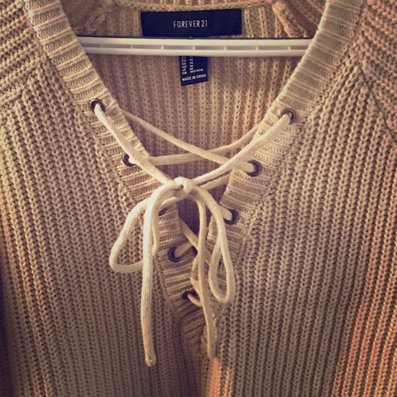 Tan Lace Up Sweater