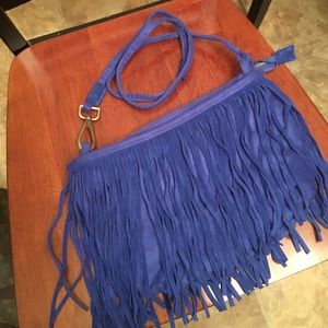 Blue fringe leather cross body bag!