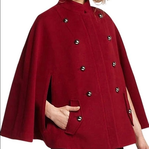 Anthropologie burgundy wool cape w/ buttons - NWT