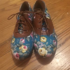 Brown and floral oxfords