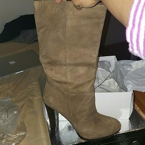 Nine West Mid Calf Suede Boot (dark sienna)