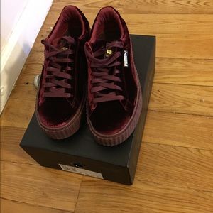 Rihanna creepers burgundy velvet