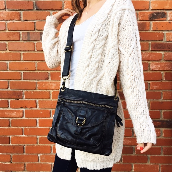 Fossil Black Leather Crossbody Bag