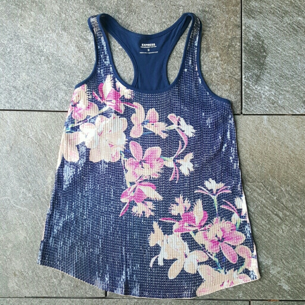 Express Floral Sequin  Racerback Tank Top