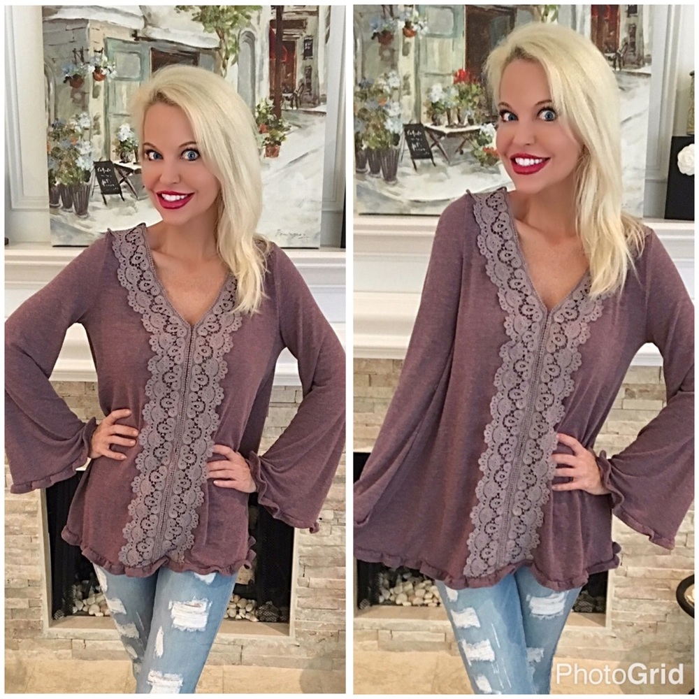 Faded plum soft hacci tunic with crochet trim💕 - Picture 1 of 3