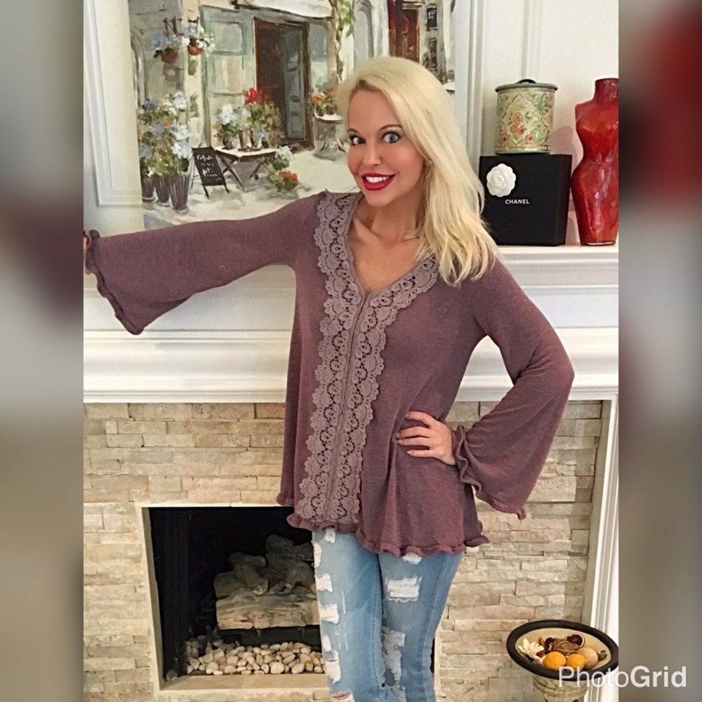 Faded plum soft hacci tunic with crochet trim💕 - Picture 2 of 3