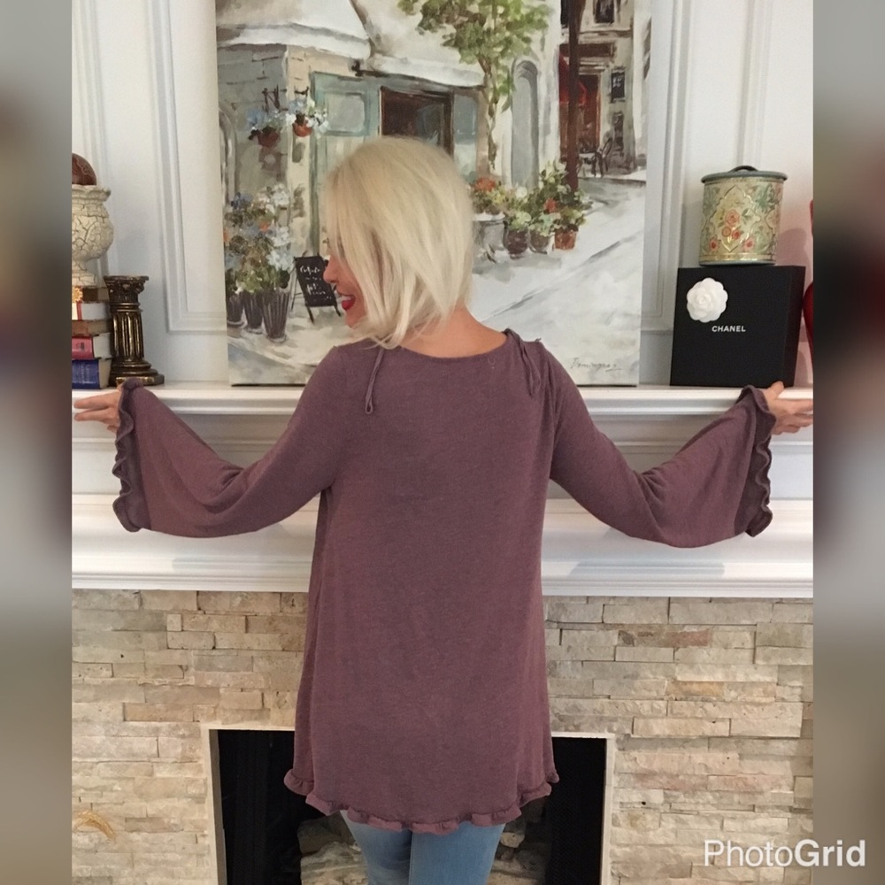 Faded plum soft hacci tunic with crochet trim💕 - Picture 3 of 3