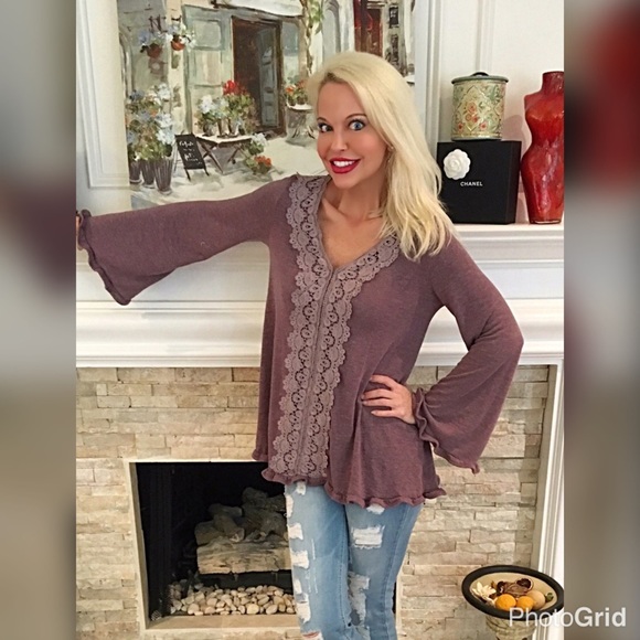 Faded plum soft hacci tunic with crochet trim💕 - Picture 2 of 3