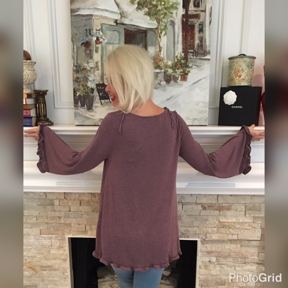 Faded plum soft hacci tunic with crochet trim💕 - Picture 3 of 3