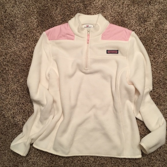 Worn once-pink and white fleece shep shirt