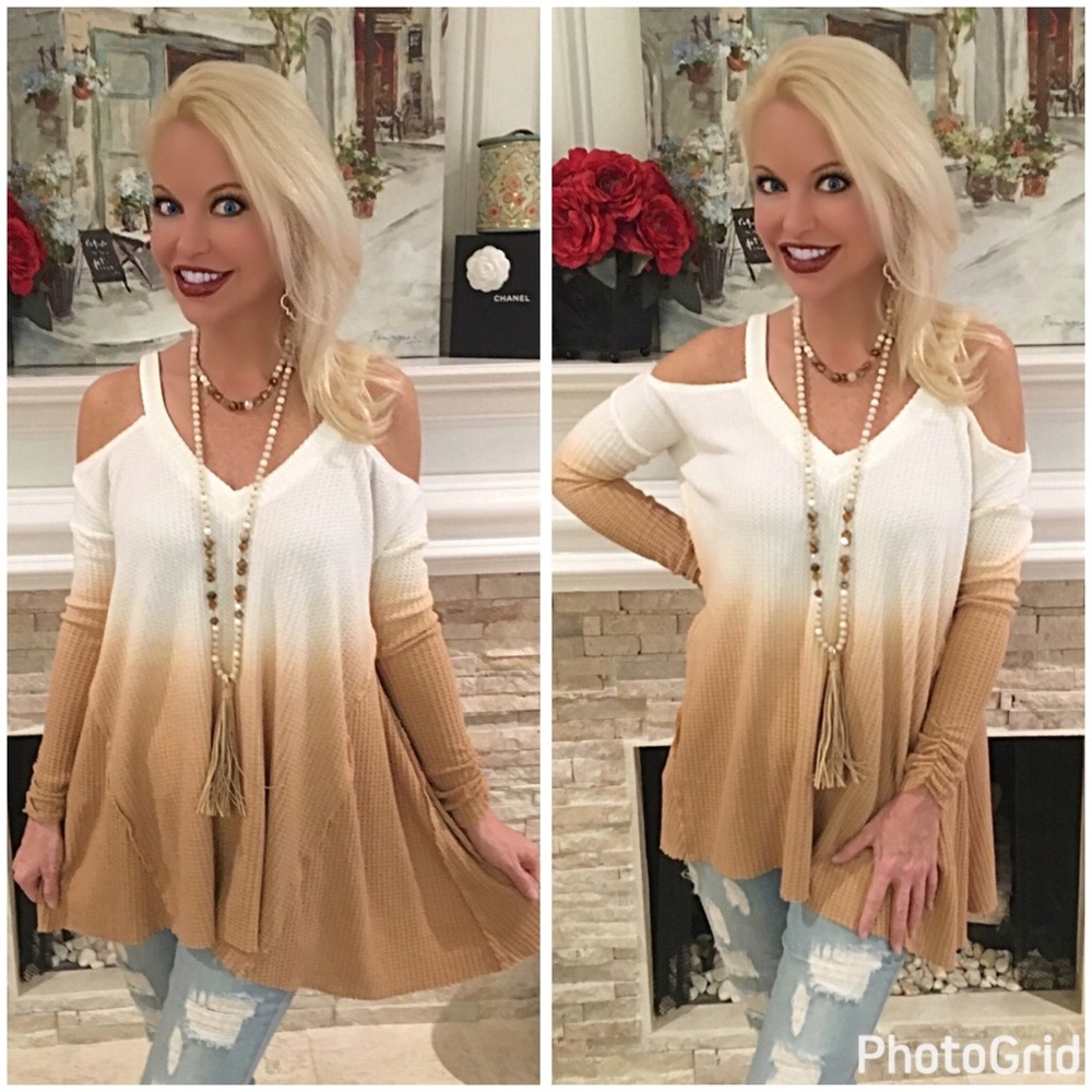 White/cinnamon cold shoulder tunic! LAST ONE - Picture 1 of 4
