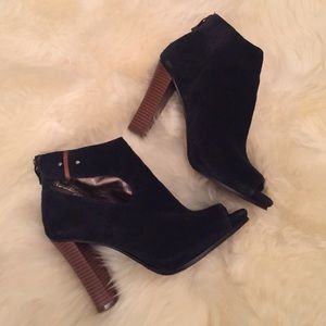 Loft open toed suede navy booties sale!!