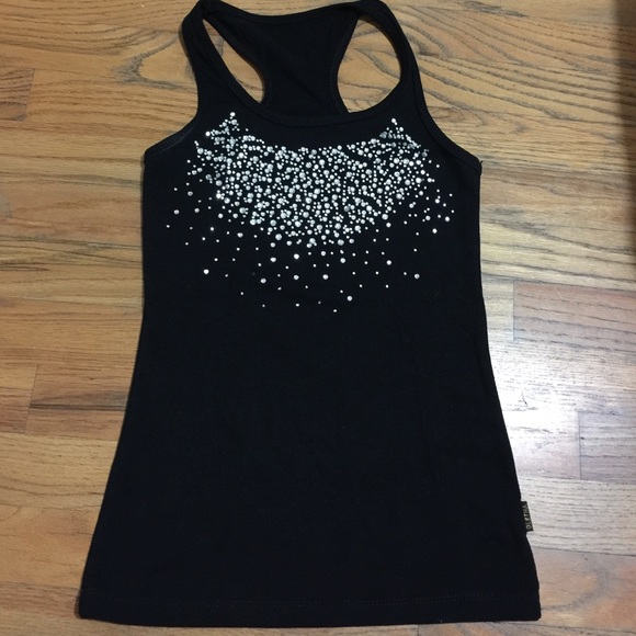 Black Stretchy Tank Top with Rhinestones
