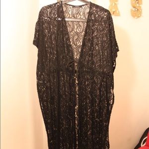 Black lace beach long cover up