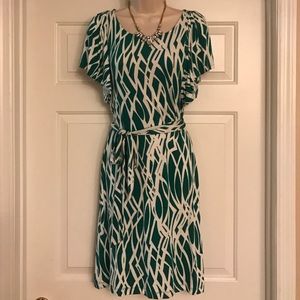 Green and white flutter Sleeve dress