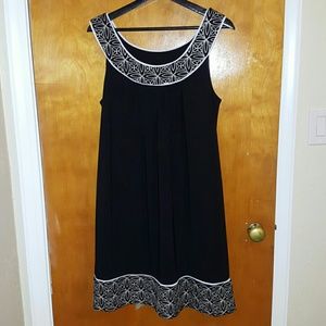 Black Boat Neck Dress with Embroidery