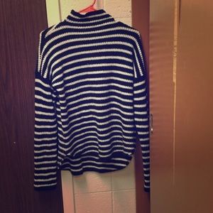 Express striped mock neck shirttail hem sweater