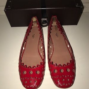 Alaia patten leather red cut out flats