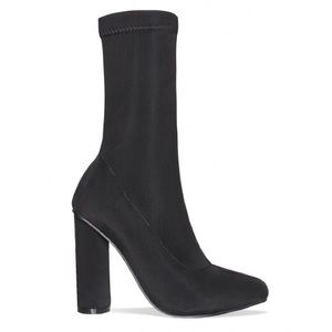 Estelle Black Lycra Block Heel Ankle Boots