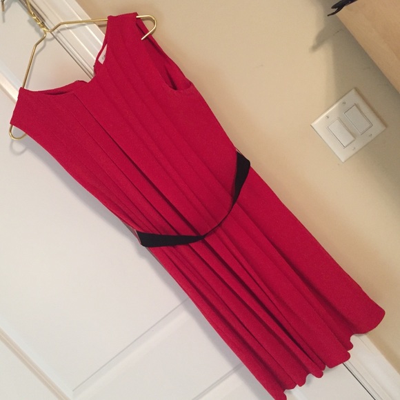 Red Calvin Klein Pleated Dress