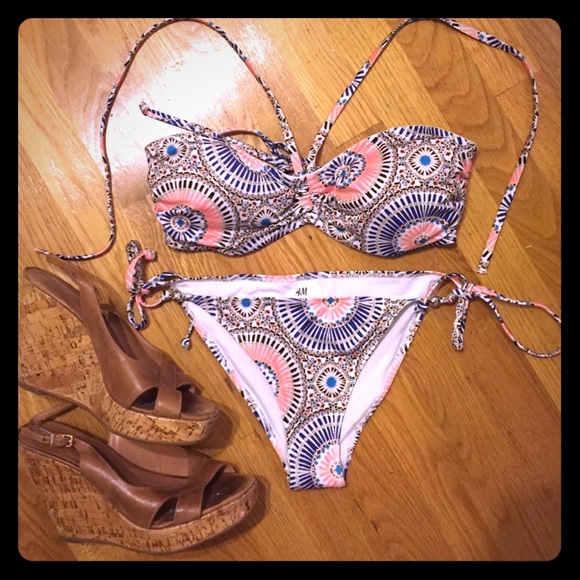 H&M multi color bikini with tie closures