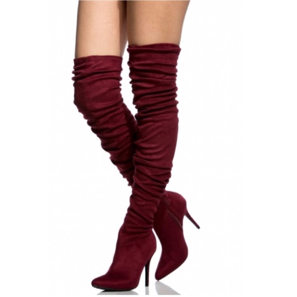 Wine Stiletto Thigh High Boot