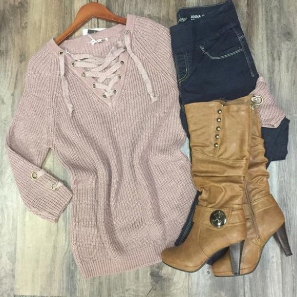 🚨1 HR SALE🚨ALIA solid sweater tunic top - BLUSH - Picture 4 of 4