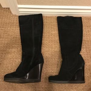 NWOT Nine West black suede tall wedge boots