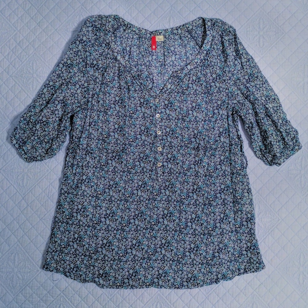 H&M Loose Blue Flower Peasant Tunic
